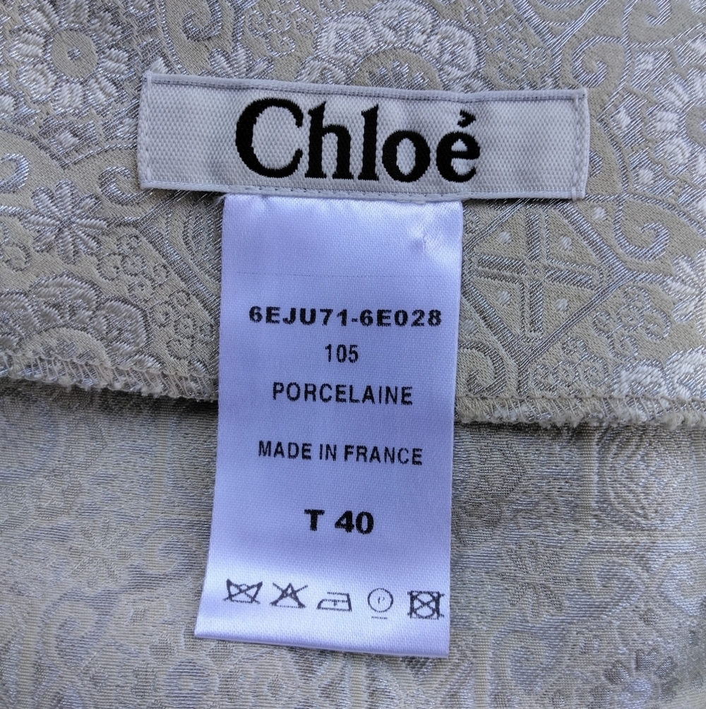 Chloe Gold Brocade High Waisted A-line Skirt Silk Blend Silver Gold Size 40 8 - Picture 8 of 9